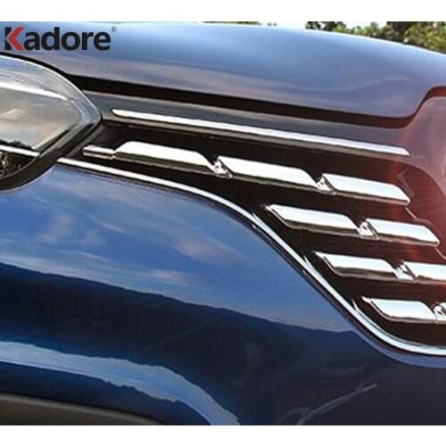 Front Grille Grills Strip Cover Trim For Renault Kadjar 2016 2017 2018 2019 2020 2021 ABS Chrome Car Styling Accessories 7pcs