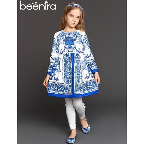 Beenira Children Winter Dresses 2020 Brand Kids European And American Style Full-Sleeve Pattern Princess Dress 4-14Y Girls Dress