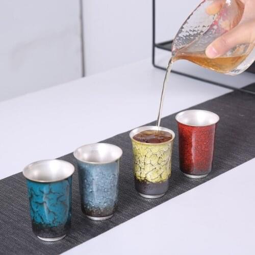 Big silver teacup 999 sterling silver cup handmade portable kiln change liner silver-plated tea set master cup single cup