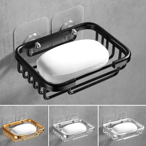 Bathroom Soap Dish Storage Holder Aluminum Nail Free Wall Mounted Sponge Soap Box Storage Drying Rack kitchen Bathroom Organizer