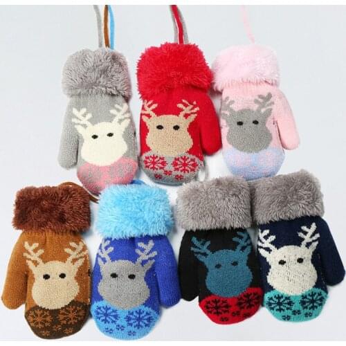 Wecute Child Gloves Mittens for 2-5years Kid Halterneck Gloves Keep Warm in Autumn and Winter Kawai Elk Thicken Super Soft Plush