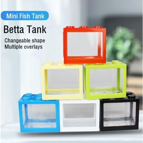 1Pc Mini Fish Tank Betta Bowl Aquarium Kit Creative Building Block Betta Fish Fighting Cylinder Table decor