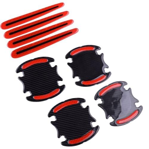 DWCX Universal 8Pcs 3D Red Anti Scratch Strips Car Door Handle & Bowl Protective Film Reflective Sticker