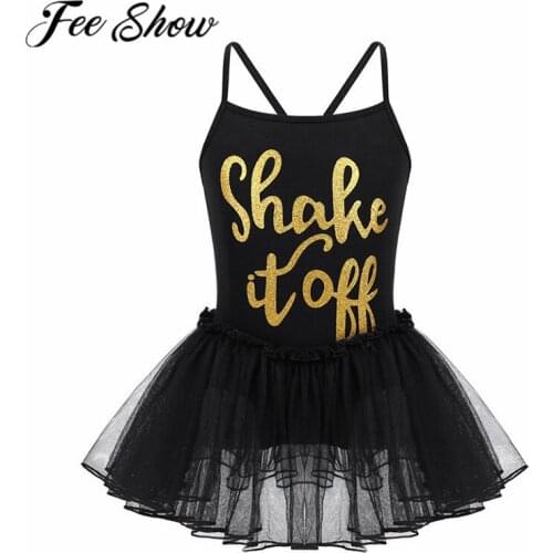 FEESHOW Kids Professional Ballet Tutu Dress Letter Printed Tulle Ballet Dance Class Gymnastics Leotard for Girls Dance Class