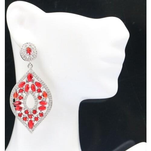 34x17mm Pretty Long Created Rich Blue Violet Tanzanite White CZ Gift For Sister Silver Earrings