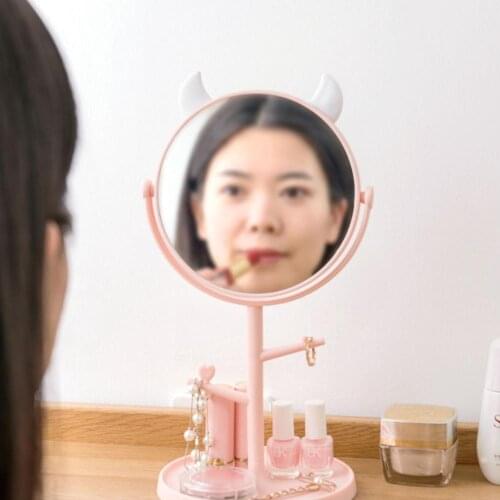 Home Round Double-sided Makeup Mirror Desktop Vanity Mirror Home Rotation Princess Mirror With Tray
