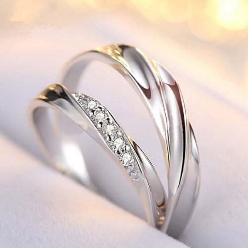 Fashion Simple Opening crystal Ring Minimalist Silver Color Zircon Adjustable Ring For Men Women Couple Engagement Jewelry