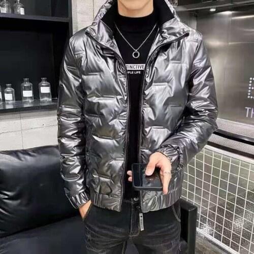 2021 new mens winter Korean version loose bright face stand collar tide brand thickened warm cotton padded jacket