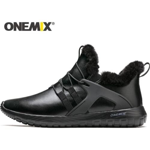 ONEMIX Men Boots Keep Warm Comfortable Waterproof Leather Running Shoes Adult Ankle Snow Boots Outdoor Slip-On Walking Sneakers