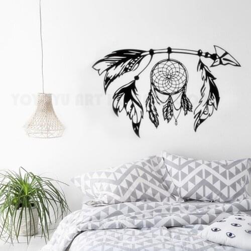 Arrow Wall Decal Dreamcatcher Vinyl Wall Sticker Bohemian Design Bedroom Decor Dream Catcher Feathers Symbol Wall Mural AY1451