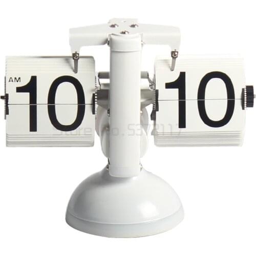 Small Scale Table Clock Retro Flip Over Clock Stainless Steel Flip Internal Gear Operated Quartz Clock Home Decoration