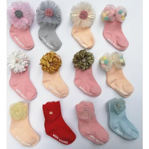 Girls Baby Socks Spring Autumn Childrens Net Yarn Flower Bow Socks Floor Socks Newborn Non-Slip Socks Girls Cotton Socks