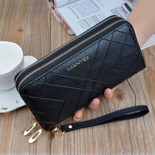 New Women Wallets Wristband Phone Purses Double Zipper Female Purse Leather Ladies Long Woman Wallets Card Holder Clutch Wallet
