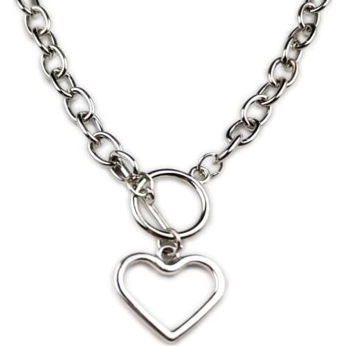 Punk Fashion Heart Necklaces Link Chain Neck Pendants Collar Chunky Chain Necklace for Women Choker Necklaces Female Jewelry