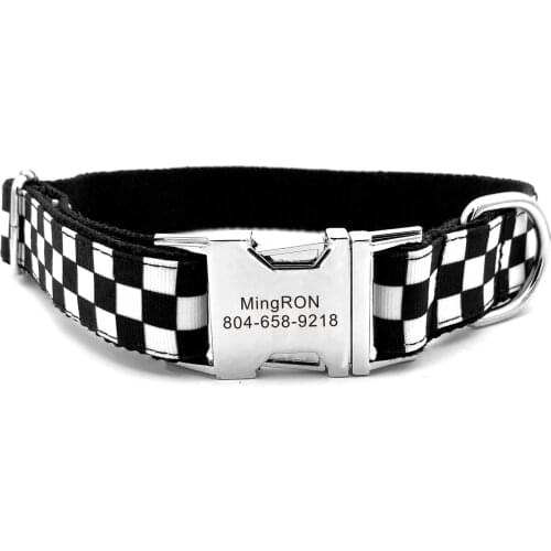 Personalized Pet Collar White Black Cube Cool Durable Custom Puppy Name ID Tag Adjustable Basic Dog Collars Leash Set