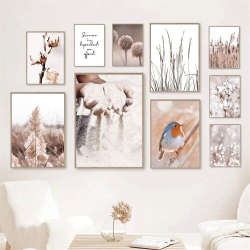 Nature Plants Grass Reed Canvas Poster Bird Sand Hand Landscape Print Painting Nordic Wall Art Pictures Living Room Home Decor