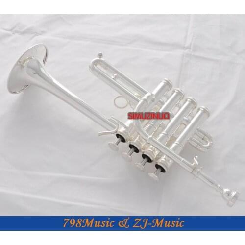 Professional Silver Plated Piccolo Trumpet Bb/A horn 4 Monel valves With Case