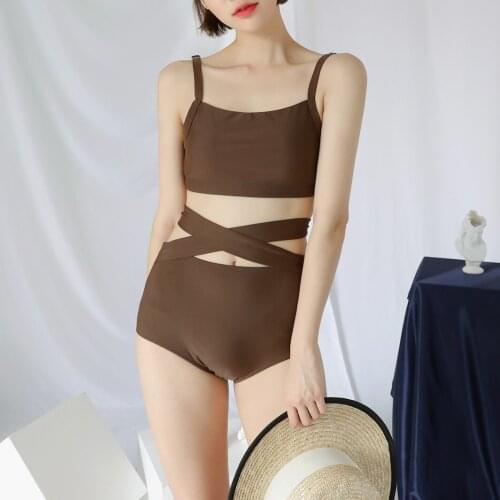 Japanese and Korean simple split swimsuit women ins style sexy high waist thin hot spring swimsuit women bikini