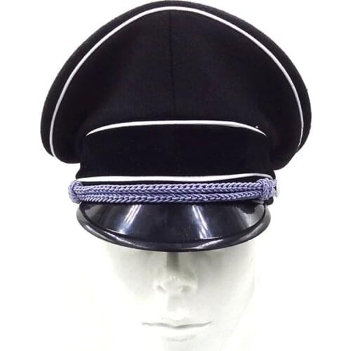 WWII WW2 German Germany Elite Officer Wool Hat Officer Visor Cap Silver Cord Black