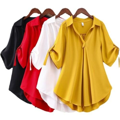 Chic Plus Size Tops For Women Summer Tunic 2021 Fashion Solid Casual Blouse Women White Ladies Top Loose Shirts camisa mujer