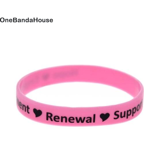 OBH 1PC Hope Empowerment Renewal Support Silicone Wristband Printed Logo Pink