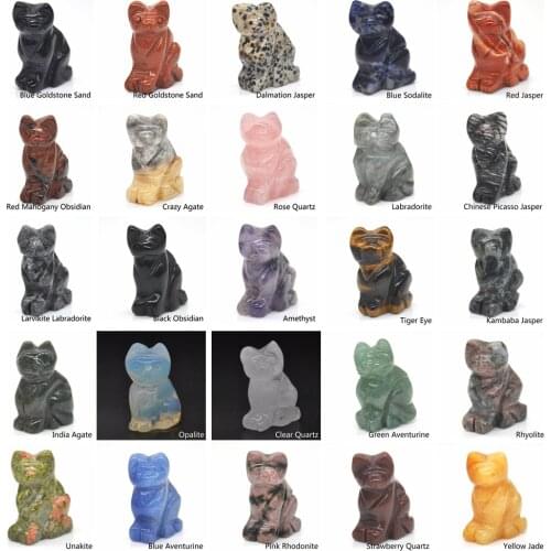 1.5" Stone Carving Cat Figurine Natural Gemstone Quartz Agate Jade Crystal Healing Animals Statue Home Decoration