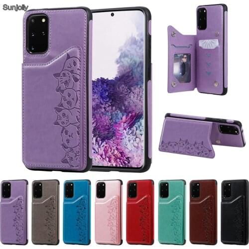 Sunjolly Cat Case for Samsung S20 Ultra S10 Plus S10E S9 S8 Note 10 Plus 9 8 Holder Card Sillicon Cover Phone Cases coque fundas