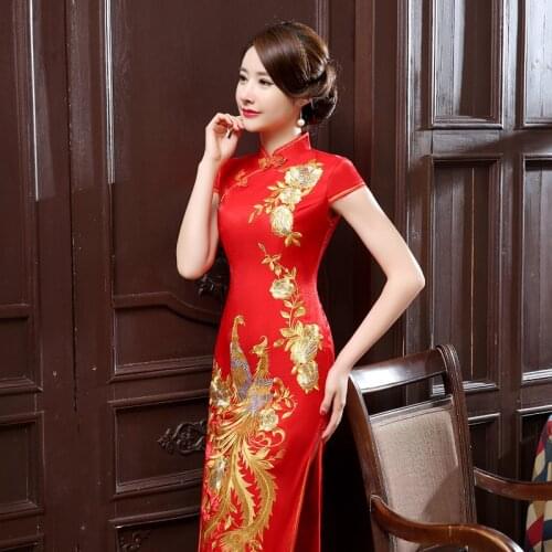 Sheng Coco Oriental Long Evening Cheongsam Dresses With Split Chinese Brocade Satin Cheongsam Performing T-Show Evening Qipao