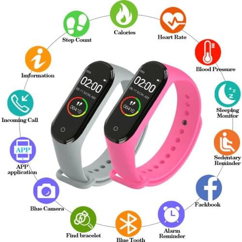 Waterproof Smart Color Screen M4 Watch Heart Rate Monitor Monitoring Health Tracker Sports Bracelet Digital Watch For Men Women