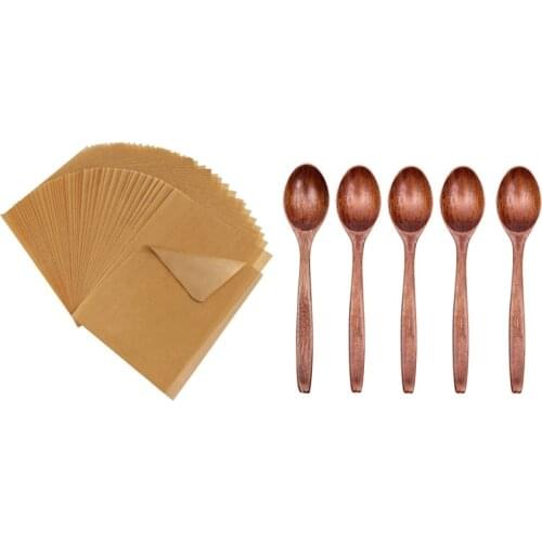 Quality 160 Pcs Parchment Paper Sheets, 12 x 16 Inch & 5x Wooden Spoon Tableware Porridge Bowl Chinese Bamboo Rice Spoon
