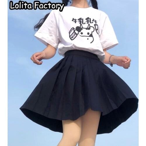 Women Harajuku Kawaii Short Sleeve T-shirt Girl Summer Tops Studend Japanese milk cow sweet lolita cosplay Clothes T141
