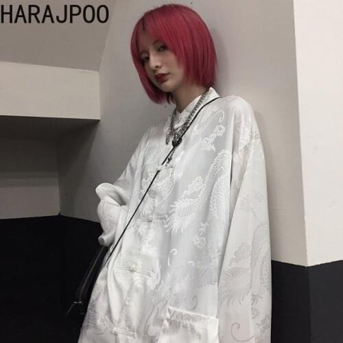 Harajpoo Women Shirts Spring Autumn South Korea Ins Street Style Retro Design Sense Loose Stand-up Collar Long-sleeved Top