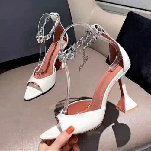 High-heeled Sandals Women 2021 New Fashion Water Drill Tip Thin Heel Chain Word with Fish Mouth Sandals