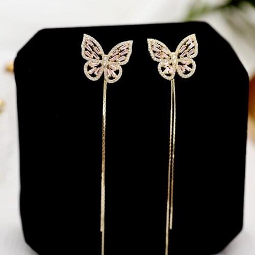 SINZRY hotsale elegant jewelry cubic zirconia butterfly tassel womens drop earrings korean sweety jewelry