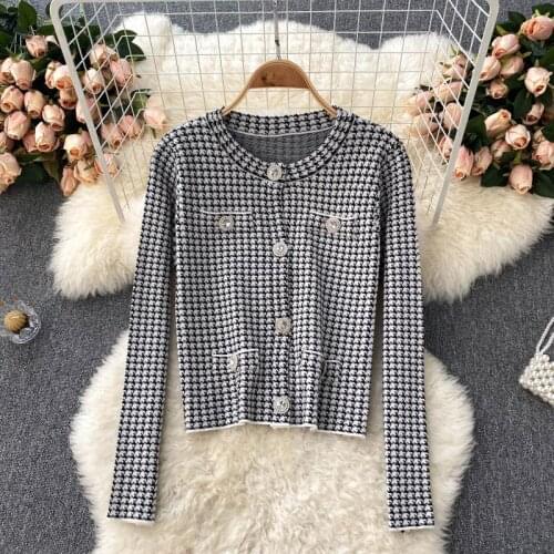 SINGREINY Vintage Houndstooth Knitting Cardigan Female Casual Loose Long Sleeve Sweater Fashion Korean Autumn Winter Outerwear