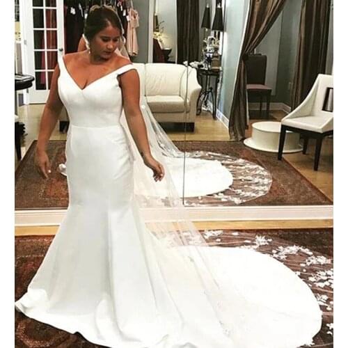 Simple Satin Mermaid Wedding Dresses African Off Shoulder Women Dresses Sexy Backless Long Wedding Party Dress Plus Size