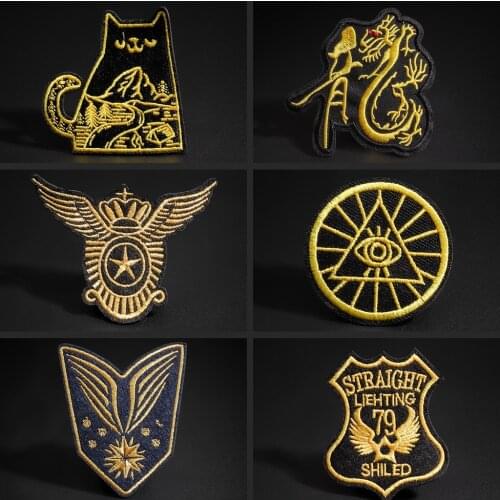 Gold thread patches on black background Ironing clothing accessories Sweater coat decoration patch Chinese character Dragon