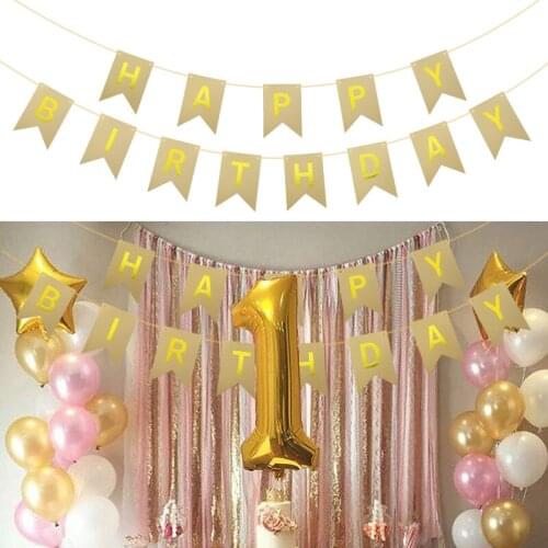 13 Flags/Set Bronzing HAPPY BIRTHDAY Banner Garlands Kids Adults Birthday Party Decor Bunting Baby Shower Paper Pull Flower