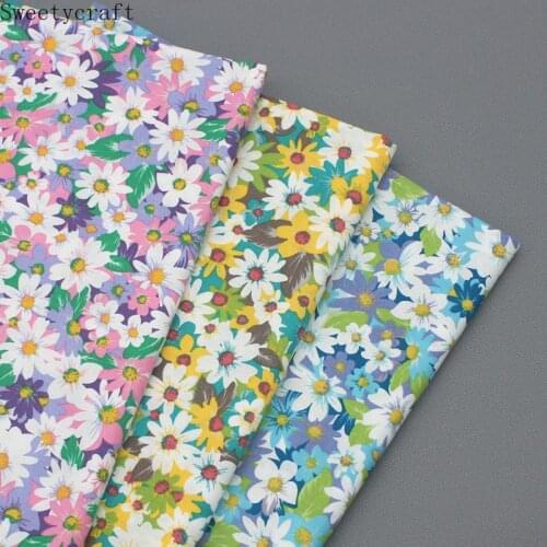 147x50cm Daisy Flower Prints Cotton Poplin Fabrics Summer Crafts Apparel Dress Patchwork Fabric For Hair bow sewing tissue cloth