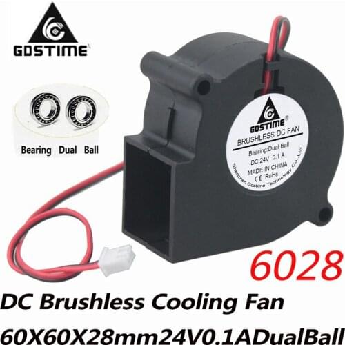 2Pcs Gdstime 6028 24V 2Pin Blower Fan Ball Bearing 6cm 2.36inch 60mm x 28mm Dc Blower Cooling Fan