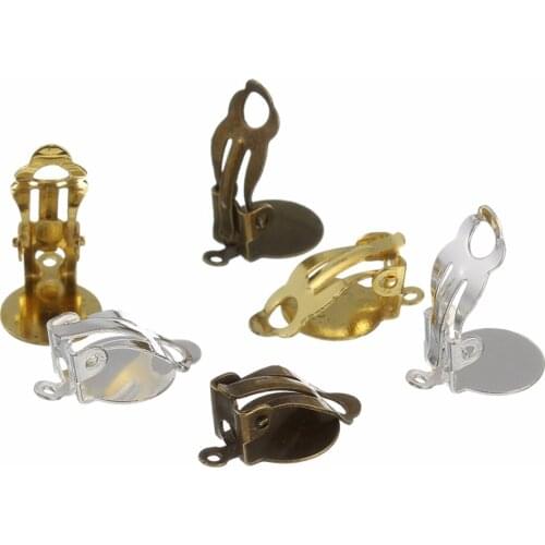 30pcs 10mm Gold Silver Plated Ear Clips Earrings Blank/Setting Base No Pierced Fit 10mm Glass Cabochons Diy Components Findings