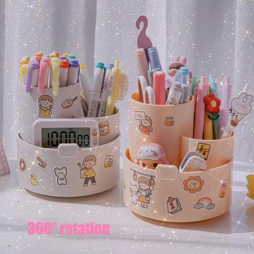 360 Rotation Pen Holder Creative Fashion Lovely Student Desktop Multi-functional Large Capacity Make-up Brush Storage Box