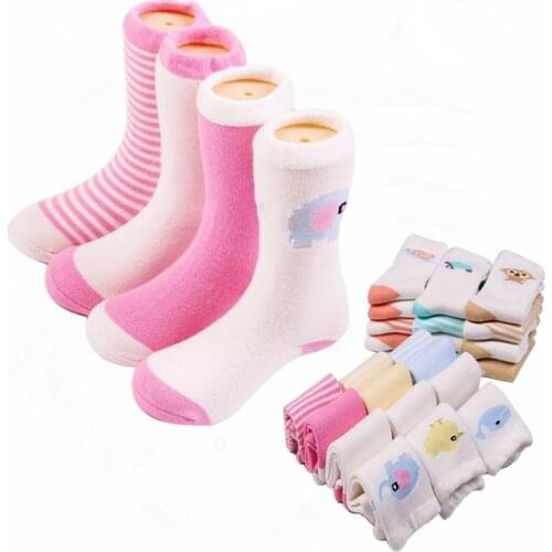 4 pairs / lot autumn/winter baby socks Cotton high-quality Cartoon animal socks 0-3 year baby girls/boys in tube socks