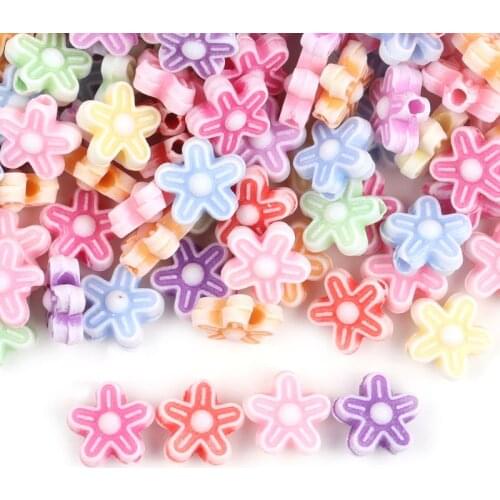 50pcs/Lot Mixed Plastic Flower Spaced Beads Hair Ring For Jewelry Making DIY Kids Woman Puzzle Handmade Charms Bracelet