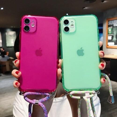 Strap Cord Chain Case for iPhone 12 Pro Max XS XR Necklace Lanyard Crossbody Strap Candy Cover For iPhone 11 Pro Max 12 Mini