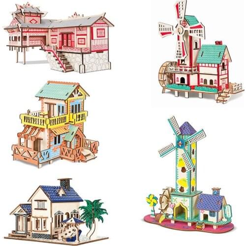 Kids 3D House Wooden Puzzle Jigsaw Toys Brain Training Intelligent Educational Toys DIY Manual Assembly Kit