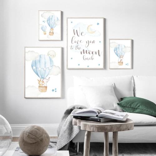 Child Poster Blue Balloon Animal Giraffe Wall Art Canvas Nursery Quotes Print Nordic Kid Bedroom Decoration Picture Painting