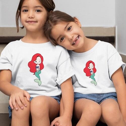Cute Ariel The Little Mermaid Print T-shirt Children Funny Short Sleeve Casual Cartoon Girls Tee Shirt Kids T Shirt Tops
