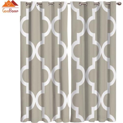 Geometric Lattice Prismatic Moroccan Style Gray Window Curtains Living Room Outdoor Fabric Drapes Curtain Home Decor
