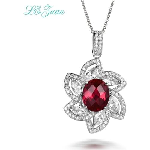 I&zuan 100% 925 Sterling-Silver-Jewelry White Gold Pendant Necklace For Women Red Stone Luxury Ruby Jewelry Trendy Bijoux P0060